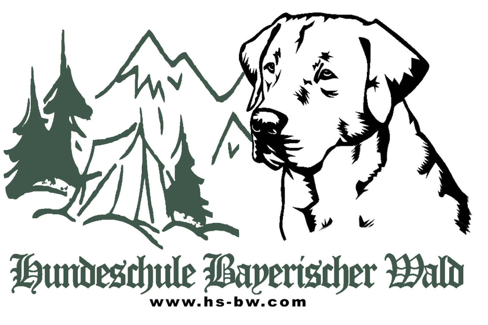 Logo der Hundeschule Bayerischer Wald mit Hund und Waldmotiv